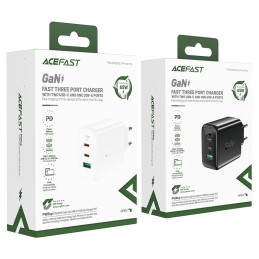 
GaN greitas įkroviklis 2x USB-C USB-A PPS PD QC4+ 65W juodas
