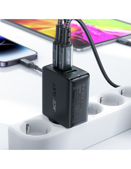 
GaN greitas įkroviklis 2x USB-C USB-A PPS PD QC4+ 65W juodas
