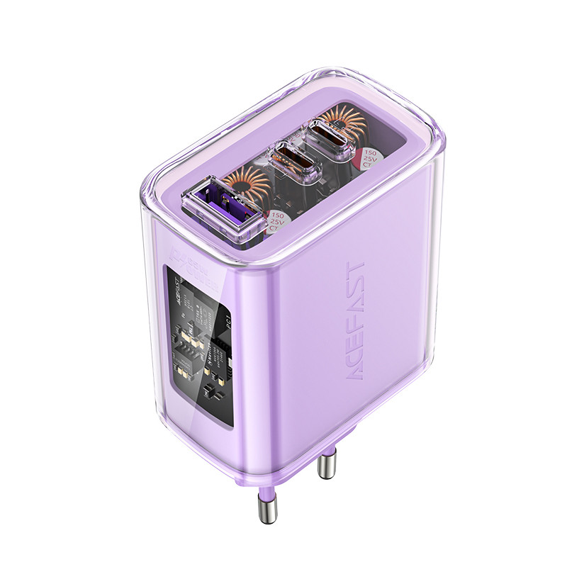 
GaN 65W tinklo įkroviklis 3 prievadai 1x USB 2x USB-C violetinė
