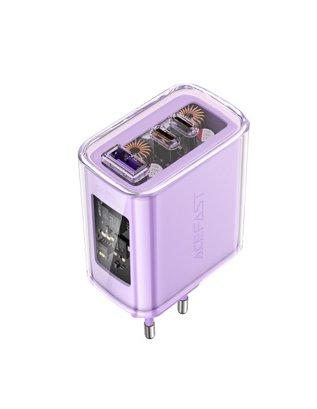 
GaN 65W tinklo įkroviklis 3 prievadai 1x USB 2x USB-C violetinė
