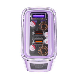 
GaN 65W tinklo įkroviklis 3 prievadai 1x USB 2x USB-C violetinė
