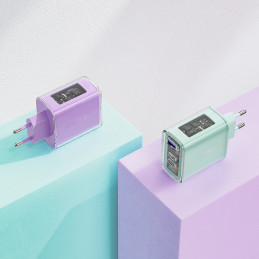 
GaN 65W tinklo įkroviklis 3 prievadai 1x USB 2x USB-C violetinė
