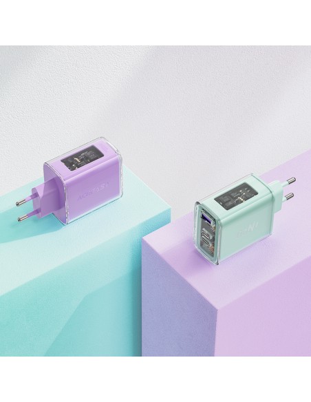 
GaN 65W tinklo įkroviklis 3 prievadai 1x USB 2x USB-C violetinė

