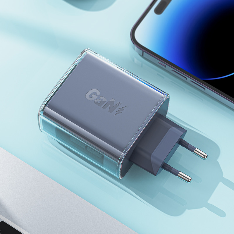 
GaN 65W tinklo įkroviklis 3 prievadai 1x USB 2x USB-C violetinė

