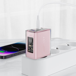 
GaN 65W tinklo įkroviklis 3 prievadai 1x USB 2x USB-C violetinė
