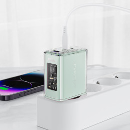 
GaN 65W tinklo įkroviklis 3 prievadai 1x USB 2x USB-C violetinė
