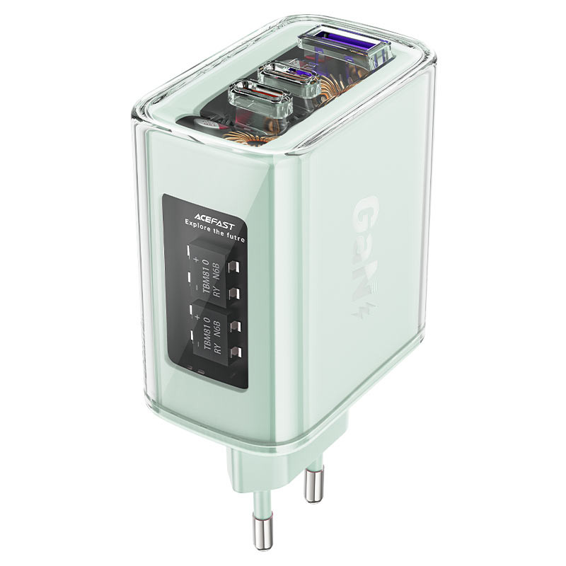 
GaN 65W tinklo įkroviklis 3 prievadai 1x USB 2x USB-C žalia
