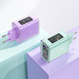 
GaN 65W tinklo įkroviklis 3 prievadai 1x USB 2x USB-C žalia
