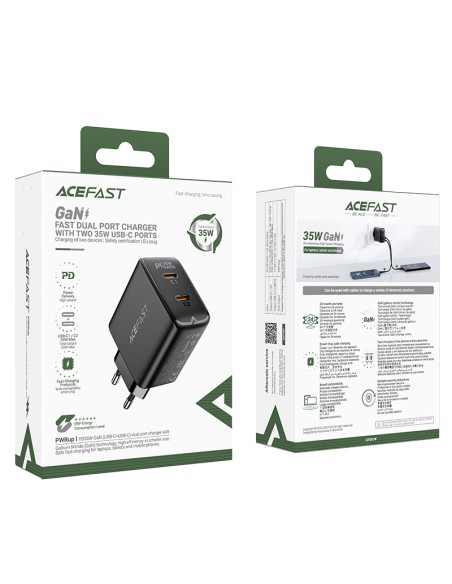 
GaN 35W PD 2x USB-C greitas įkroviklis, juodas
