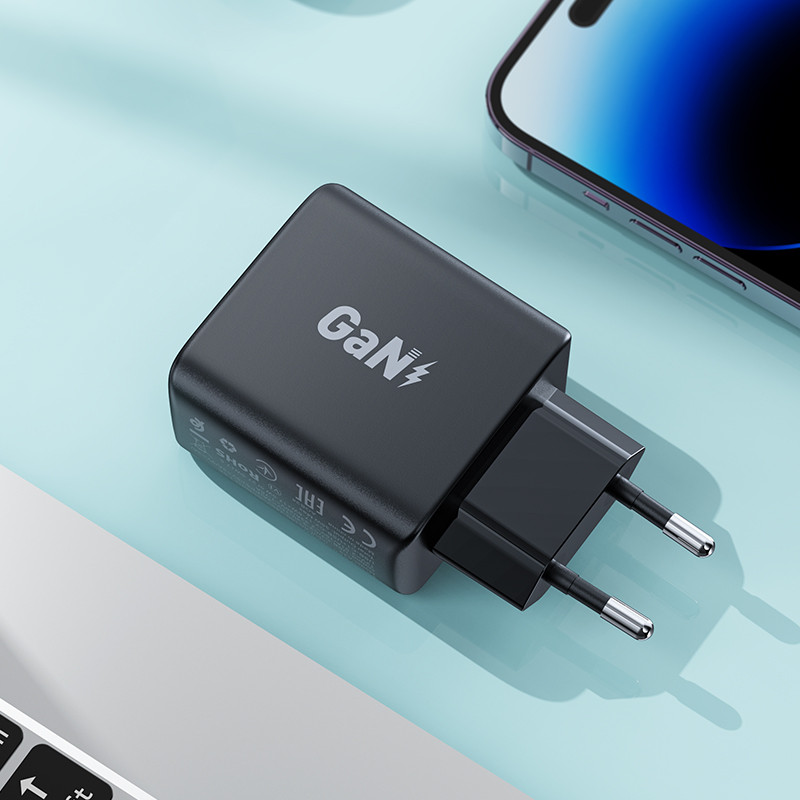 
GaN 35W PD 2x USB-C greitas įkroviklis, juodas
