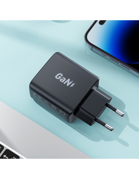
GaN 35W PD 2x USB-C greitas įkroviklis, juodas
