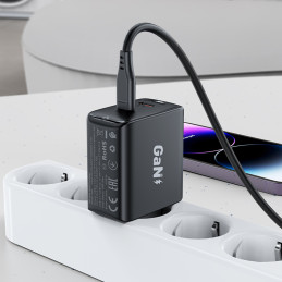 
GaN 35W PD 2x USB-C greitas įkroviklis, juodas
