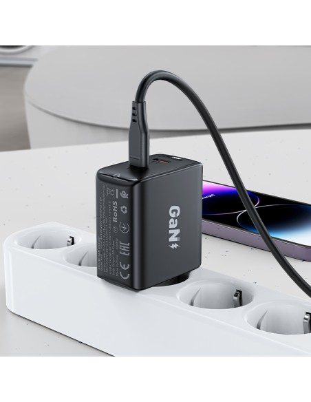
GaN 35W PD 2x USB-C greitas įkroviklis, juodas

