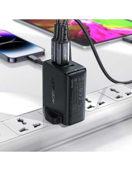 
Maitinimo įkroviklis Angliškas kištukas UK GaN 65W 1x USB 2x USB-C PD juodas
