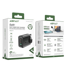 
Maitinimo įkroviklis Angliškas kištukas UK GaN 65W 1x USB 2x USB-C PD juodas
