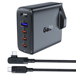 
2in1 laidas ir greitas GaN tinklo įkroviklis, JK kištukas, 100W PD 3x USB-C USB juodas

