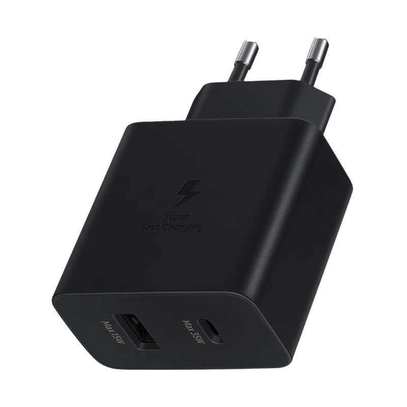 Mažas USB-C 35W USB-A 15W sieninis įkroviklis, juodas