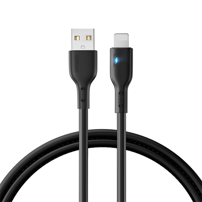 
Kabelis iPhone su LED, USB - Lightning 2.4A, 1.2m, juodas
