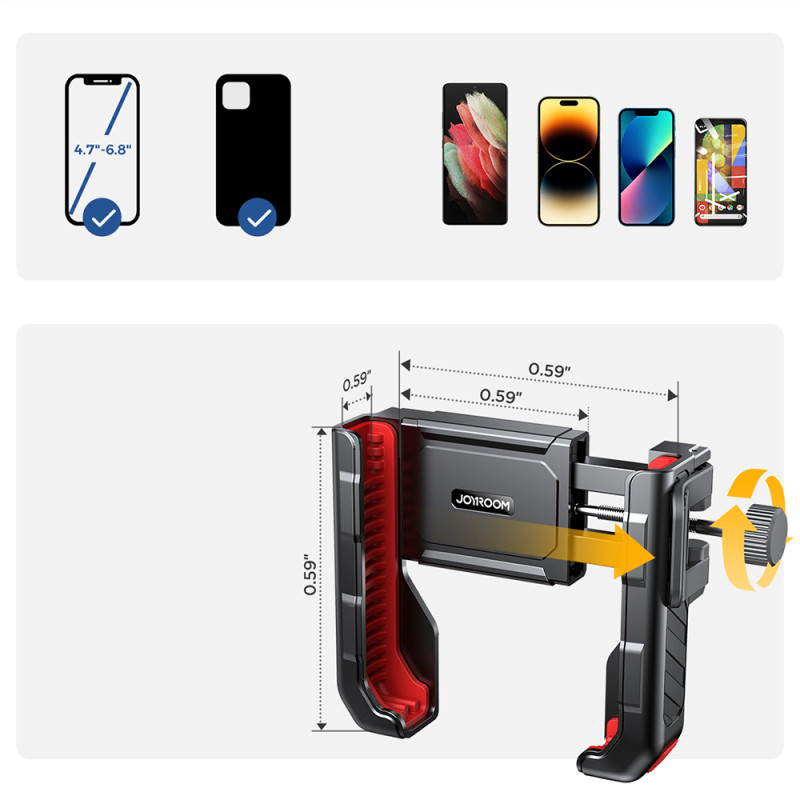 
Vairo telefono laikiklis filmavimui, dviračiui, motociklui, paspirtukui, vežimėliui
