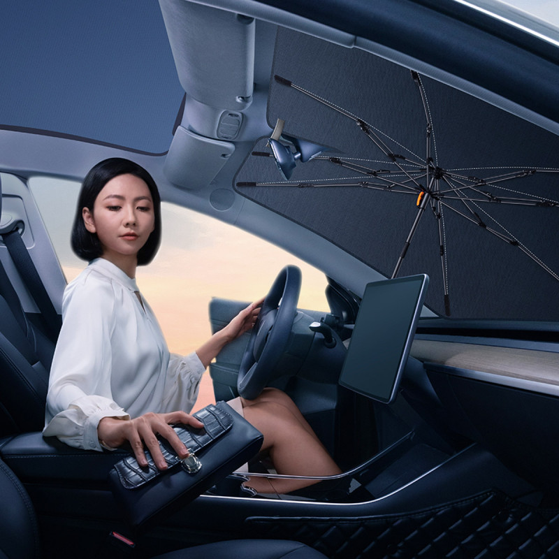 Skėtis nuo saulės, priekinio stiklo uždangalas CoolRide automobiliui, 141x75cm, juodas