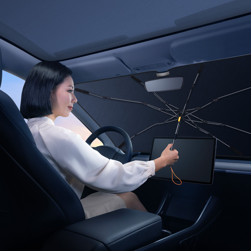 Skėtis nuo saulės, priekinio stiklo uždangalas CoolRide automobiliui, 141x75cm, juodas
