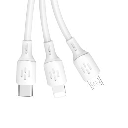 
3in1 kabelis USB-A į USB-C mikro USB iPhone Lightning 480Mb/ s 1,2m baltas
