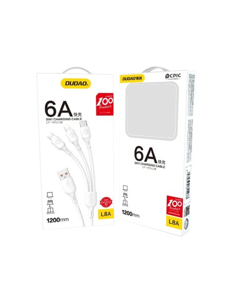 3in1 kabelis USB-A į USB-C mikro USB iPhone Lightning 480Mb/ s 1,2m baltas
 
3in1 kabelis USB-A į USB-C mikro USB iPhone Lightning 480Mb/ s 1,2m baltas