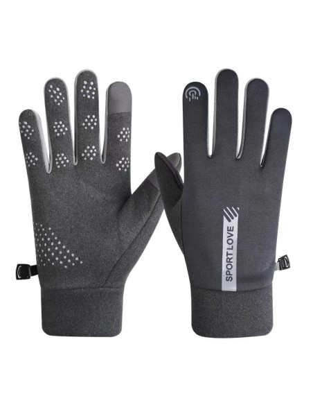 
Vyriškos sportinės vėjo nepraleidžiančios jutiklinės telefono pirštinės, pilkos spalvos
