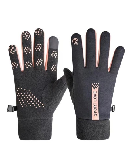 
Moteriškos vėjui atsparios sportinės liečiamo ekrano telefono pirštinės, juodos ir rožinės spalvos
