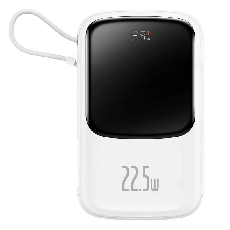 Maitinimo bankas su greitu įkrovimu 10000 mAh 22,5 W QC-PD-SCP-FCP USB-C kabelis baltas