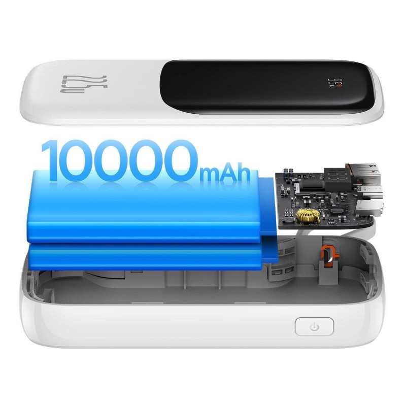 Maitinimo bankas su greitu įkrovimu 10000 mAh 22,5 W QC-PD-SCP-FCP USB-C kabelis baltas