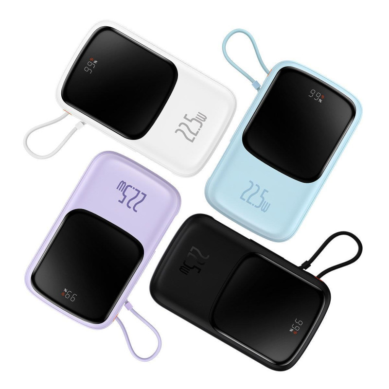 Maitinimo bankas su greitu įkrovimu 10000 mAh 22,5 W QC-PD-SCP-FCP USB-C kabelis baltas