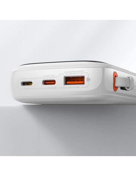Maitinimo bankas su greitu įkrovimu 10000 mAh 22,5 W QC-PD-SCP-FCP USB-C kabelis baltas