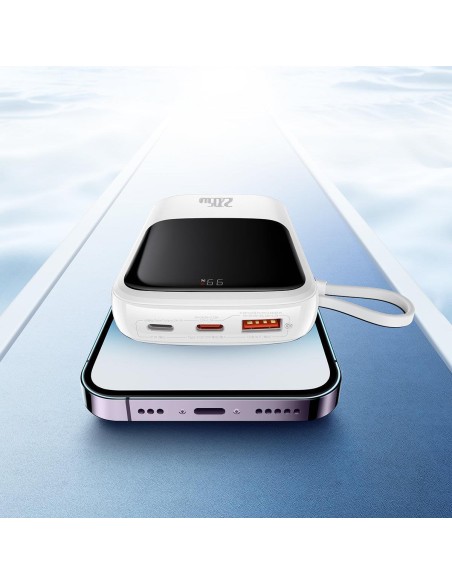 Maitinimo bankas su greitu įkrovimu 10000 mAh 22,5 W QC-PD-SCP-FCP USB-C kabelis baltas