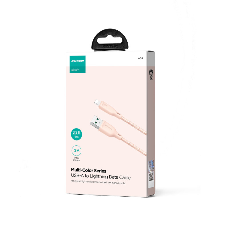 Kabelis iPhone Multi-Color Series USB-A - Lightning 3A 1m rožinis