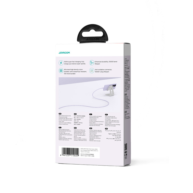 Multi-Color Series USB-A – USB-C laidas 100W greitas perdavimas 1m violetinė