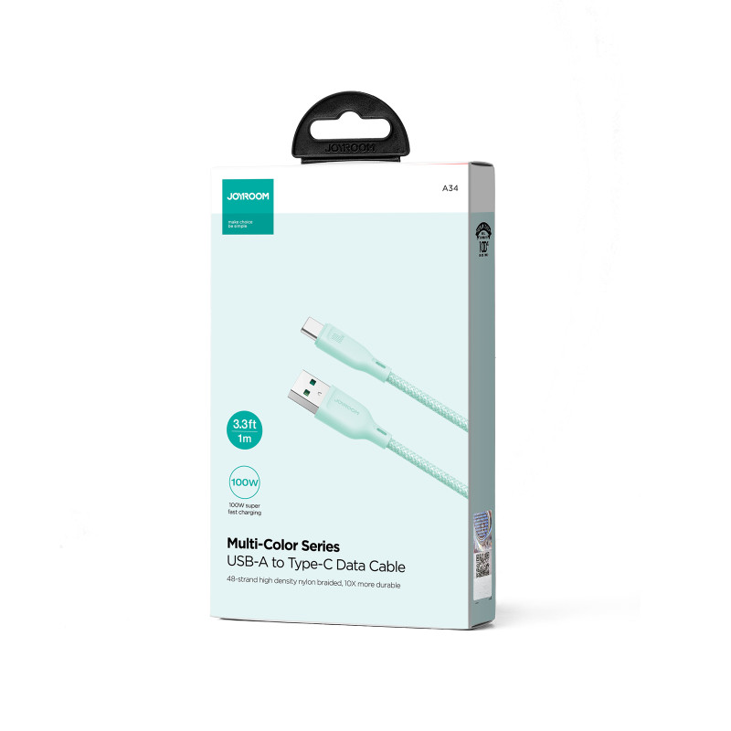 Multi-Color Series USB-A – USB-C laidas 100W greitas perdavimas 1m žalias