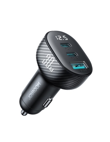
Automobilinis įkroviklis su ekranu 2x USB-C USB-A 30W juodas
