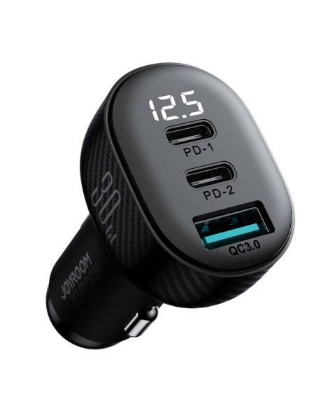 
Automobilinis įkroviklis su ekranu 2x USB-C USB-A 30W juodas
