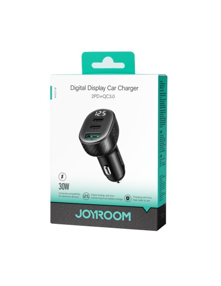 
Automobilinis įkroviklis su ekranu 2x USB-C USB-A 30W juodas
