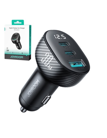 
Automobilinis įkroviklis su ekranu 2x USB-C USB-A 30W juodas
