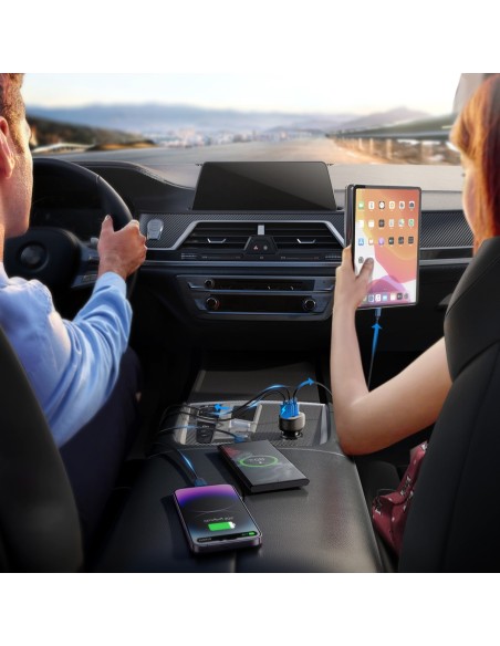 
Automobilinis įkroviklis su ekranu 2x USB-C USB-A 30W juodas
