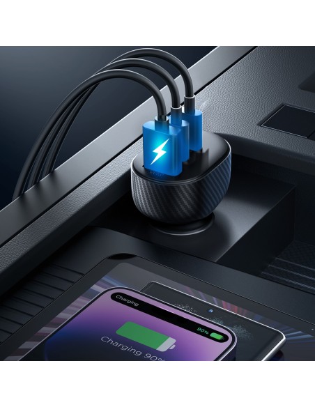 
Automobilinis įkroviklis su ekranu 2x USB-C USB-A 30W juodas
