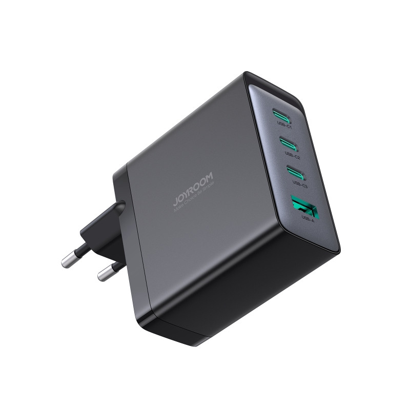 GaN sieninis įkroviklis su USB-C laidu 3x USB-C USB-A 100W juodas