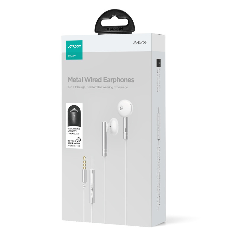 SuperBAS Wired Series JR-EW06 laidinės ausinės, metalinės sidabrinės ir baltos spalvos