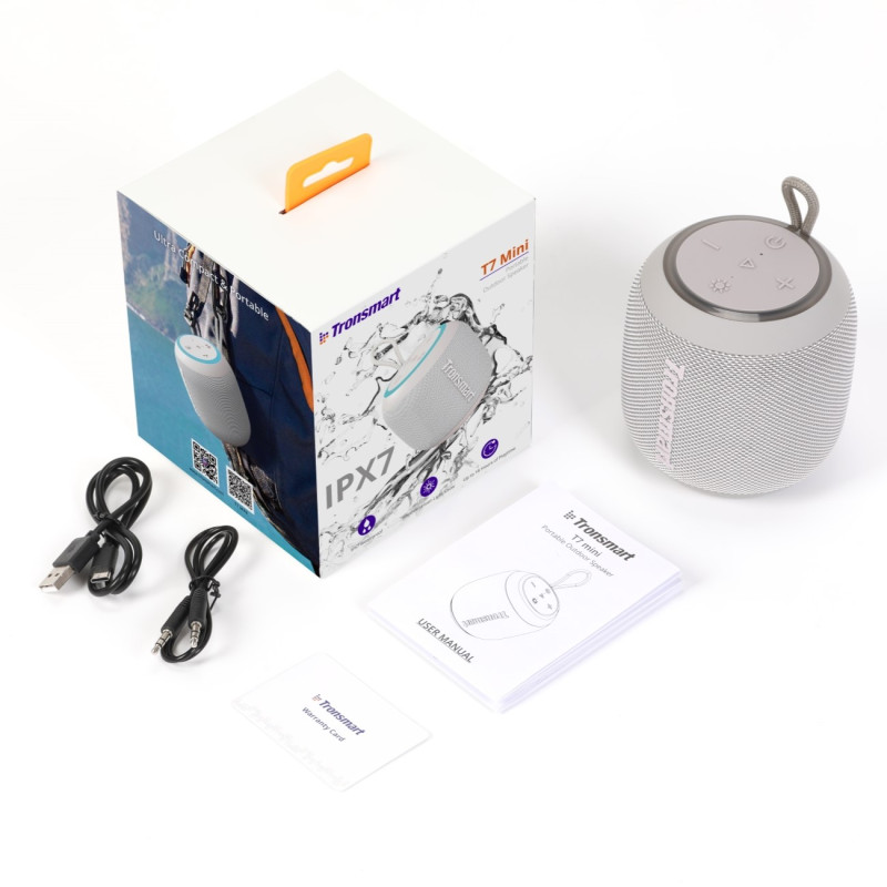 
T7 Mini Bluetooth 5.3 IPX7 15W belaidė kolonėlė, pilka
