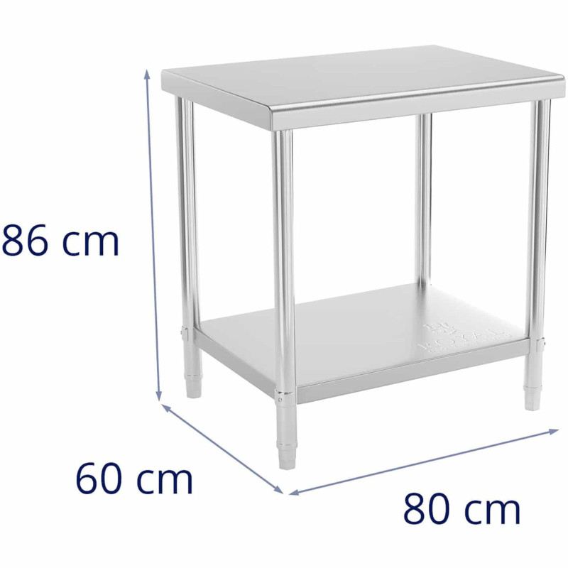Stalas, centrinis plieninis stalviršis su lentyna 80 x 60 cm