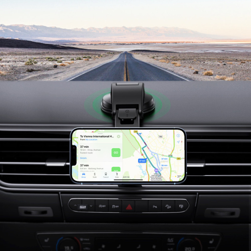 Magnetinis automobilio telefono laikiklis kabinos priekiniam stiklui juodas