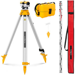 Optinis savaime išsilyginantis nivelyras su trikoju ir lazdele – padidinimas 24x sk. 36 mm