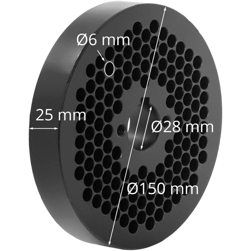 Granulių malūno WIE-PM-2500 sietelio matrica granulėms, skersmuo. 150 mm x 25 mm skylės 6 mm
